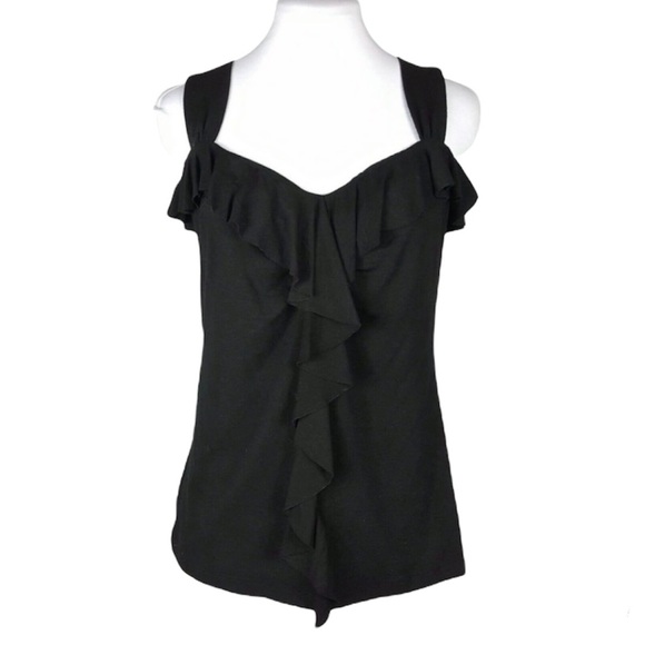 White House Black Market WHBM Ruffle Front Sleeveless Shell Tank Top Black XS - Picture 11 of 11